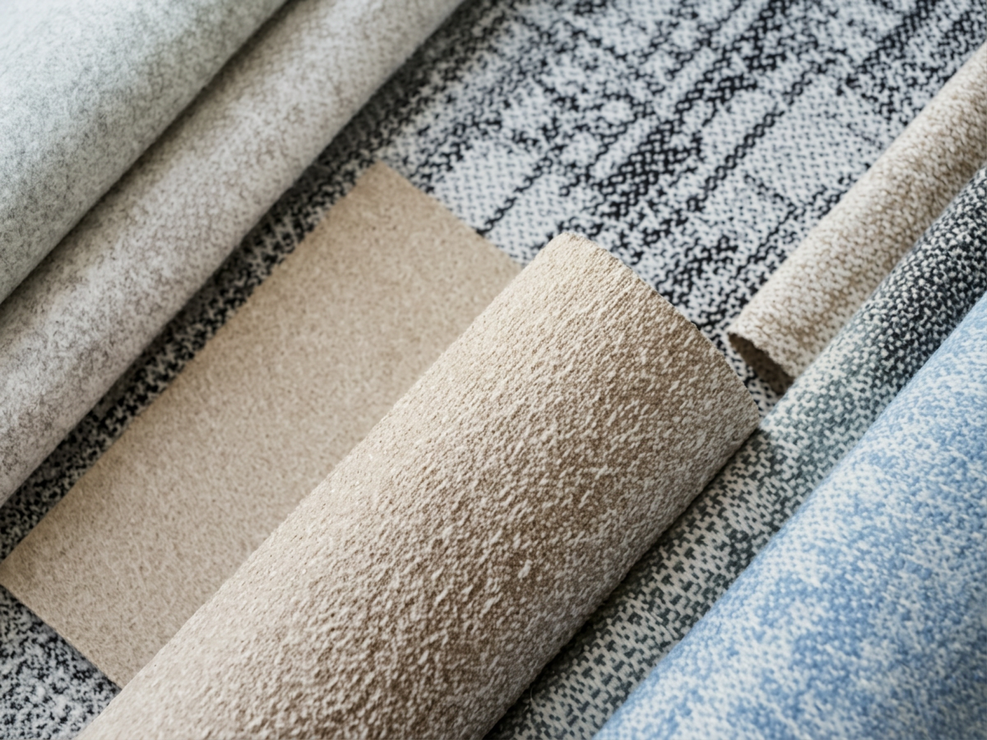 Rolls of solution-dyed outdoor upholstery fabric in solid colors