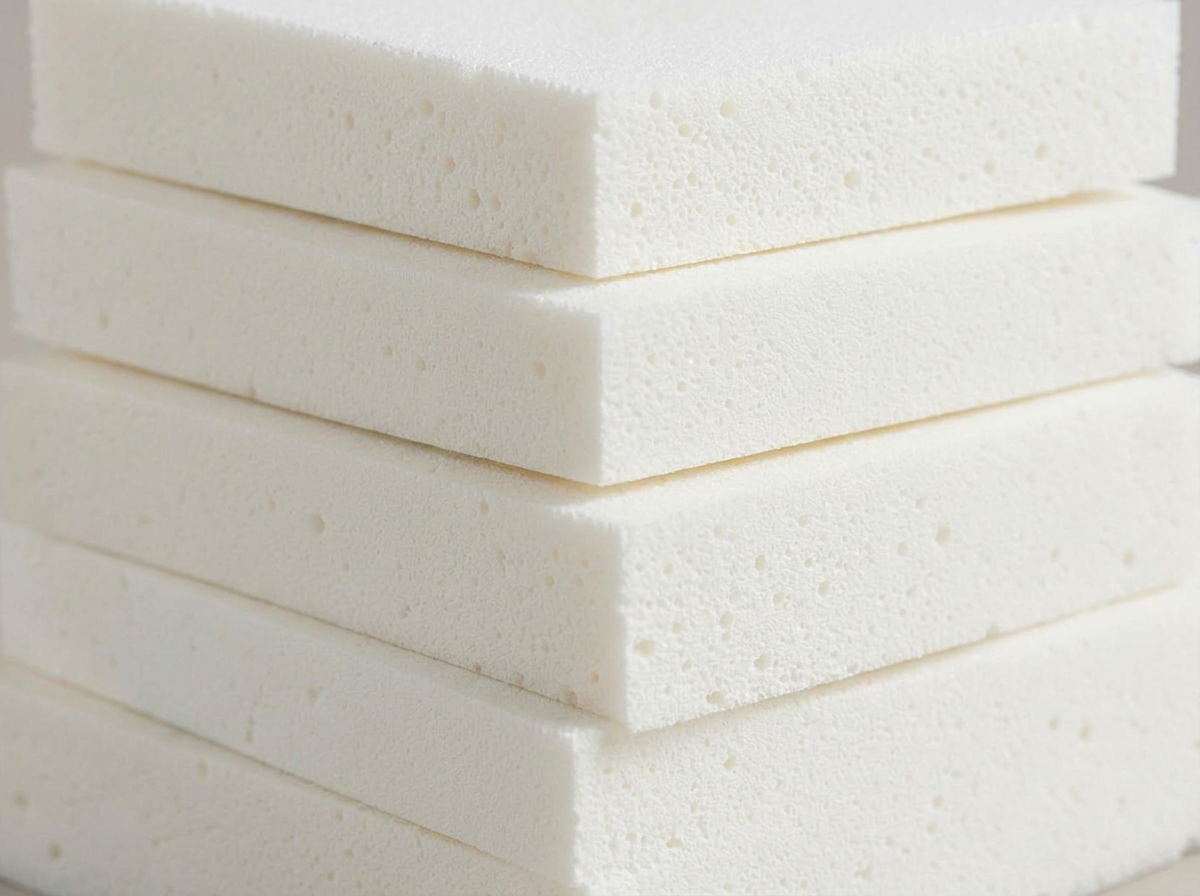 Stacked white high-resilience foam blocks